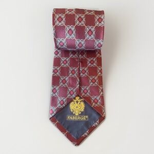 Faberge Tie Mens Red Blue 100% Silk Geometric Checkered Handmade Made In USA 117